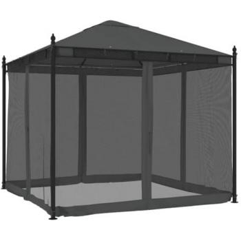Cenador de jardín con paredes de malla, acero gris antracita, dimensiones 2,93x2,93 m