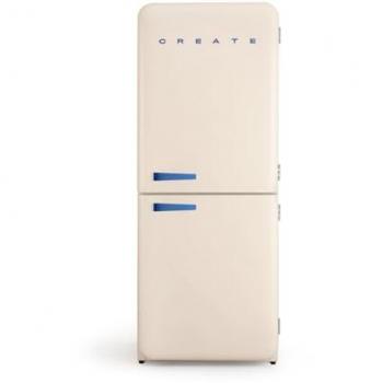 Frigorífico Combi Retro Create 401L No Frost Blanco Roto con Maneta Azul Cobalto, 185 cm, 3 Estantes y 2 Cajones