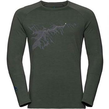 Odlo Alliance Longsleeve Camiseta de Manga Larga para Hombre, Climbing Ivy-Impresión de montaña FW19, Medium