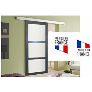 Puerta Corredera de Cristal 'Blakeria' Gris Antracita 83 cm con Carril de Aluminio y Accesorios