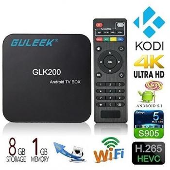 Guleek GLK200 Android 5.1 TV BOX Reproductor de medios de streaming DDR3 1G Mini PC y estación de juego Amlogic S905 4K Quad-core Set Top Box de 64 bits Kodi totalmente cargado TV como ordenador