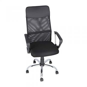 Silla de Oficina Yoyo - Cómoda y Funcional en Metal, Polipiel y Tejido Negra, Sillón Basculante con Ruedas y Reposabrazos, Acolchada, Elevación a