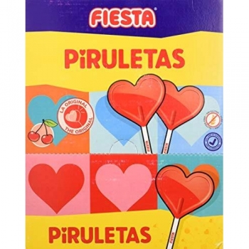 Fiesta - Piruletas de Caramelo con Forma de Corazón Sabor Cereza, Pack de 80 Unidades