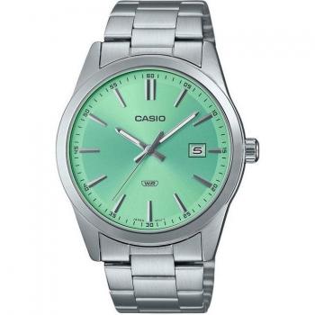 Reloj de pulsera CASIO Standard Analog Stainless Steel Mint Green Dial Quartz MTP-VD03D-3A2 para hombre con correa de acero inoxidable color gris plata y dial turquesa
