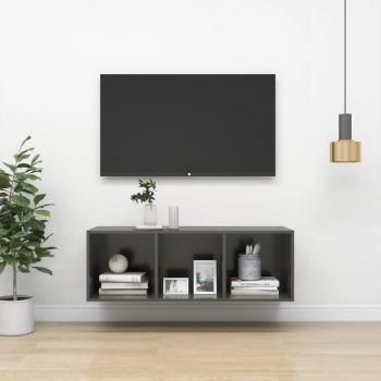 Mueble de pared para TV madera contrachapada gris brillo 37x37x107 cm