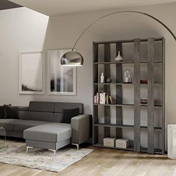 Librería Moderna Kato Small 120x204 cm en Cemento con 6 Estantes Horizontales