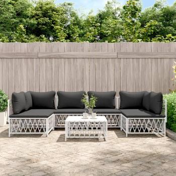 7-Piece White Steel Garden Lounge Set with Cushions