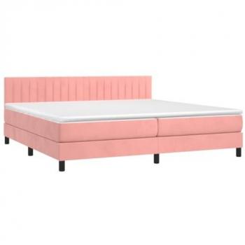 Cama Box Spring Adulto con Colchón y LED Terciopelo Rosa 200x200 cm