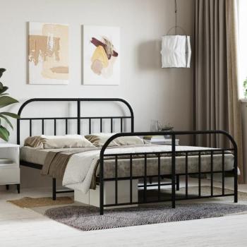 vidaXL Metal Bed Frame without Mattress with Footboard Black 135x190cm