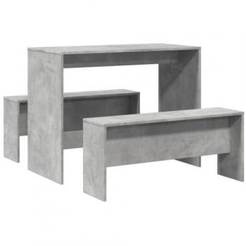 vidaXL 3 Piece Dining Table and Bench Set Concrete Grey Engineered Wood