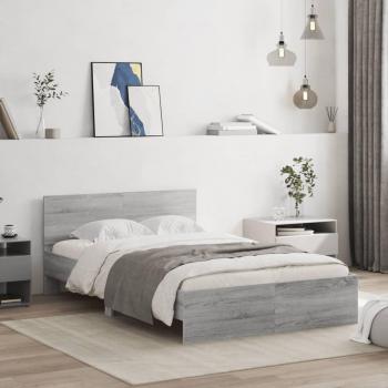Cama solar con cabecero gris Sonoma 120x200 cm - Estructura de cama con cabecero gris Sonoma 120x200 cm Vidaxl Gris