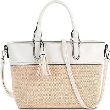 SKPAT Estoril 313681 Bolso de Mano con Bandolera para Mujer, Color Blanco, Material Piel Sintética Suave, Tamaño 37x25x13cm, Cierre con Cremallera