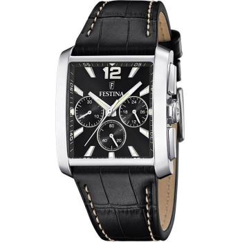 Reloj Festina Timeless Chronograph F20636/4 para Hombre con Esfera Negra, Caja de Acero Inoxidable 316L Gris Plata y Correa de Piel Negra