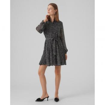 Vero Moda - Vestido midi camisero de manga larga con botones frontales, cuello clásico, mangas largas y ajuste regular