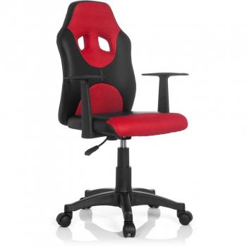 Silla de oficina para niños KID GAME AL - Giratoria, ergonómica, con reposabrazos, cuero sintético, color negro y rojo