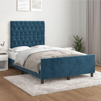 Cama con Cabecero Azul Oscuro 120x190 cm en Terciopelo