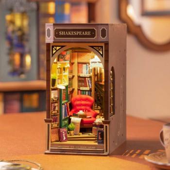 Maqueta de sujetalibros Rolife Bookstore - Kit de construcción en 3D, incluye piezas de madera contrachapada, diseño detallado de librería, fácil ensamblaje sin pegamento, ideal para decoración y regalo
