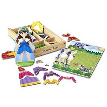 Melissa & Doug - Juego de imitación, de muñecos de madera para vestir con piezas magnéticas - Princesa y caballo