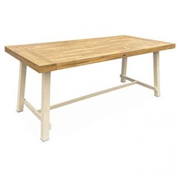 Mesa de interior/exterior Fortaleza de madera clara y metal, 6-8 plazas, 190x91.5x76 cm