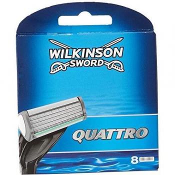 Wilkinson Sword Quattro Plus - Cargador de 8 Unidades de Recambio de Cuchillas de Afeitar para Hombre de 4 Hojas , Afeitado Manual Masculino