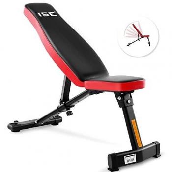 ISE Banco de Pesas Musculación Ajustable Plegable Multifuncional Inclinable Reclinable, Banco de Peso Plano Declinado Inclinado Abdominales para Fitness Entrenamiento Profesional con Respaldo, SY-5021