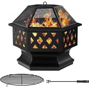Amagabeli - Chimenea de leña para Exteriores y Exteriores, con Tapa de Malla ignífuga, tamaño Grande, Cuadrada, Resistente a la corrosión, Color Negro