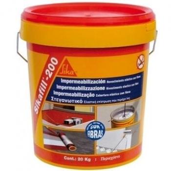 SikaFill 200 Fibras, Gris, Pintura acrílica con fibras de vidrio para impermabilización de cubiertas visitalbles y protección de pareces medianeras, 5kg