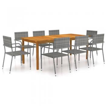 Juego de comedor de jardín 9 piezas gris