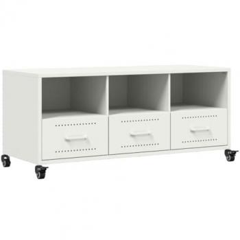 Mueble de TV Acero Blanco 100,5x39x43,5 cm, Soporte para TV, Mueble Multimedia, Armario Auxiliar, Armario para TV