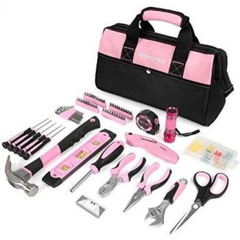 WORKPRO 106 piezas Juego de Herramientas,Kit de Herramientas para el Hogar con Bolsa Rosa, para Bricolaje y Reparaciones Diarias, Ideal para Esposa Novia Chicas
