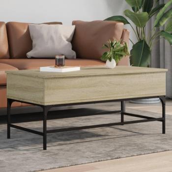 Mesa de centro de roble Sonoma 100x50x45 cm, madera y metal multicapa, diseño moderno y resistente