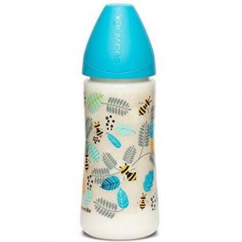 Suavinex Pret-a-porter Biberón +4 Meses con Tetina Flujo Denso de Silicona, Azul