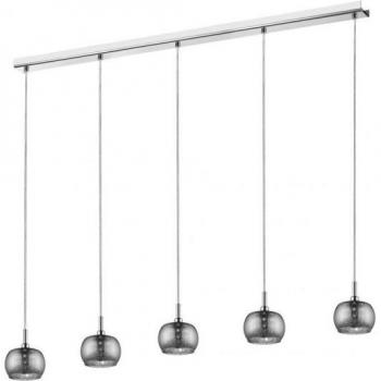 Lámpara colgante Deni Chrome 5 bombillas 130cm, cromada, de barra de techo, diseño moderno