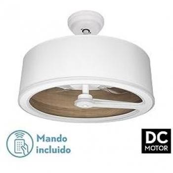 Ventilador de Techo FABRILAMP Tatiana DC 110W con Pantalla Blanca y Madera Oscura, 3 Aspas Transparentes, Control Remoto, Memoria y Temporizador