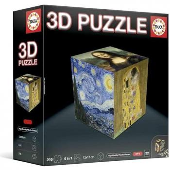Educa Puzzle 3D Arte Cubo 216 Piezas con Base Montable y 6 Puzzles de 36 Piezas Cada Uno, A Partir de 6 Años