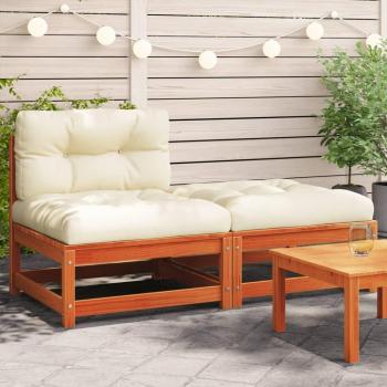 Sofá de jardín sin reposabrazos con cojines y reposapiés en colores Natural y negro, Natural y gris, Marrón pino - Conjunto de muebles de terraza para exterior