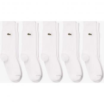 Pack de cinco pares de calcetines unisex de corte alto en algodón ecológico Lacoste, color blanco puro, tallas 39-42