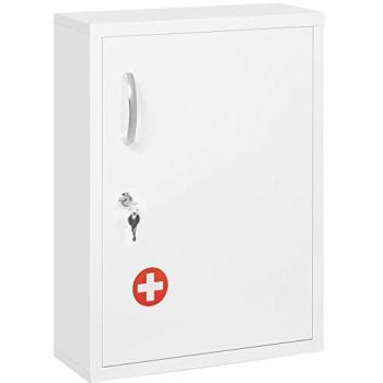 Botiquín de Pared de Acero Blanco con Cerradura y 3 Niveles para Medicinas, 40x15x53,5 cm