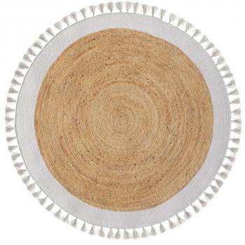 Estera redonda de yute natural con borde y flecos blancos D120 cm