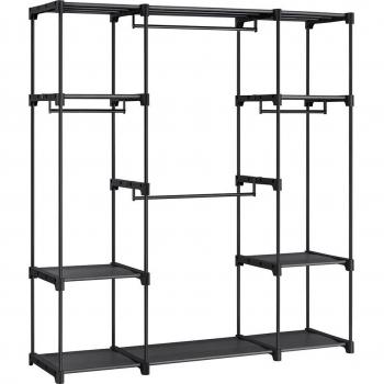 Armario de Ropa de Gran Capacidad con 4 Secciones de Colgado y Compartimentos - 43x151x166 cm, Ideal para Dormitorio, Salón y Lavandería, Negro