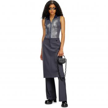 Diesel Women's Wide Leg Trousers with Front Skirt, Gray, Size L