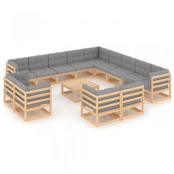 14-Piece Solid Pine Garden Lounge Set with Cushions