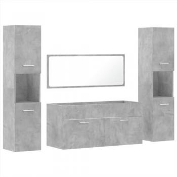 Juego de muebles de baño 4 piezas madera contrachapada gris hormigón, incluye armario para baño y mueble de almacenamiento
