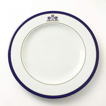 Juego de Platos de Porcelana Blancos y Azules de 30 cm - Modelo Duisburg con Decoración en Oro (12 Piezas)