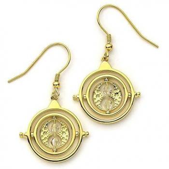 Pendientes Drop Giratiempo de Harry Potter en Plata Esterlina Chapada en Oro con Elementos de Cristal