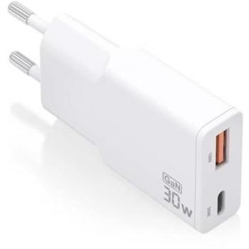 Cargador de Pared GaN Aisens Ultra Delgado 30W - 1xUSB-C PD3.0 / 1xUSB-A QC3.0 Blanco