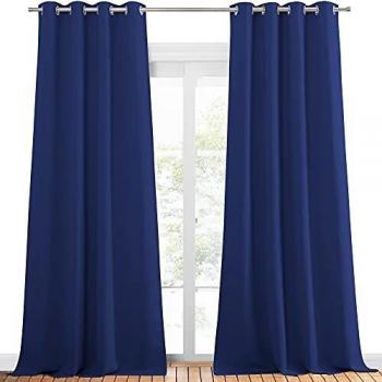 PONY DANCE Cortinas Opacas Azules - Cortina con Ollaos para Habitación Infantil Salón, 2 Piezas, 140 x 240 cm, Azul