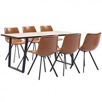 vidaXL Juego Comedor 7 Piezas de Cuero Sintético Mobiliario Decoración Interior Casa Hogar Robusto Duradero Resistente Funcional Práctico Útil Coñac