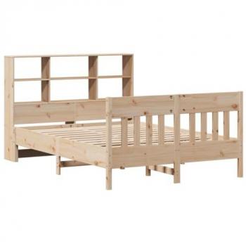 Estructura de Cama Doble sin Colchón 140x190 cm en Madera Maciza de Pino