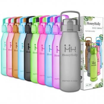 HoneyHolly Botella de Agua Sports 32oz/1l y 50oz/1.5l, sin bpa tritan plastico, Reutilizables a Prueba de Fugas Botellas Potable con Filtro para Deporte, Gimnasio, Colegio, Trekking, Bicicleta